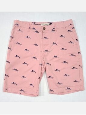 Hudson & Barrow Stretch Cotton Sailfish Print Chino Shorts Sz 34